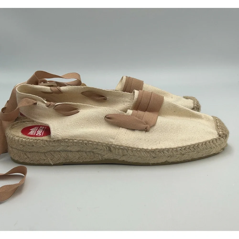 Diegos® Handmade Spanish‎ Espadrilles Catalina White Wedge Lace up Shoes Size 38